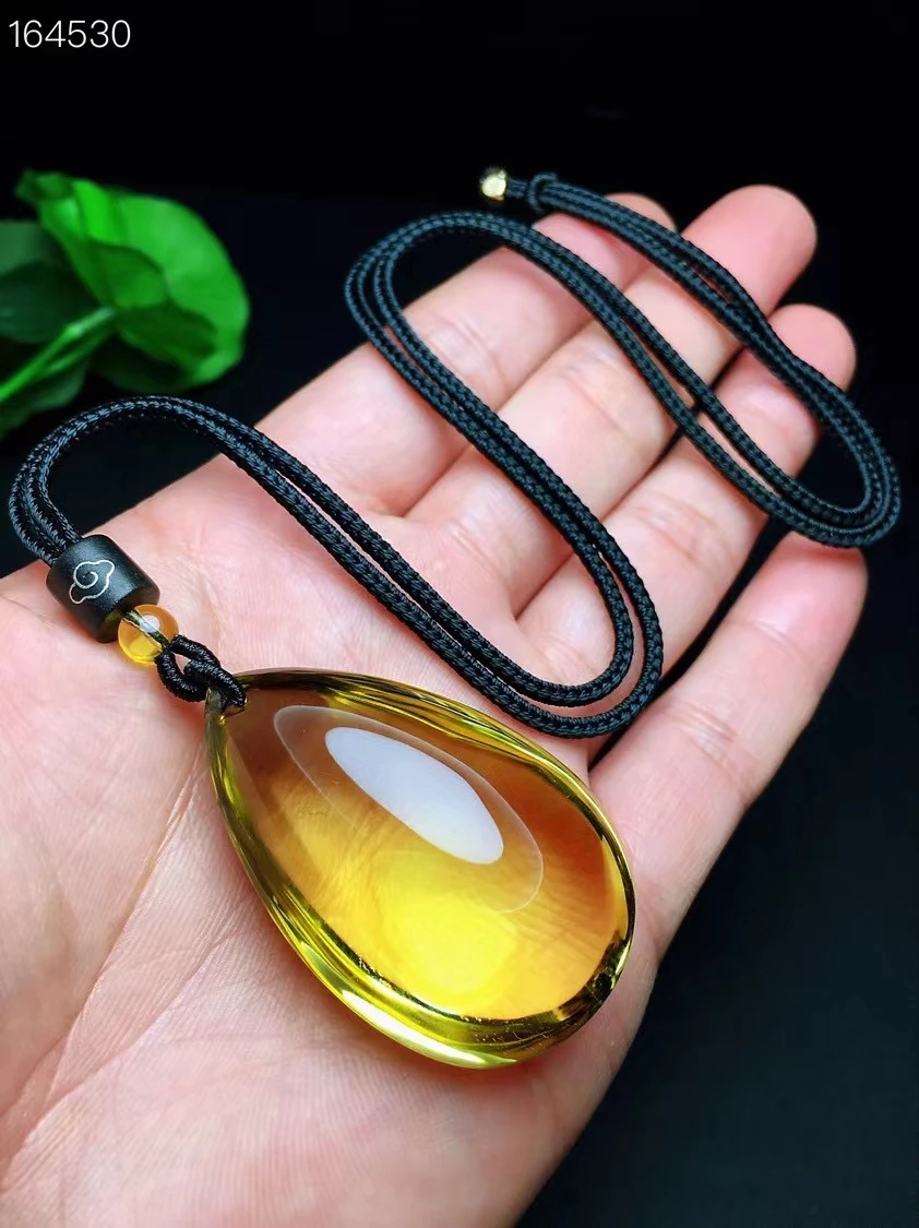 Natural Yellow Citrine Quartz Crystal Big Pendant 48*30*21mm Gemstone Women Men Water Drop Wealthy Bead Necklace AAAAA