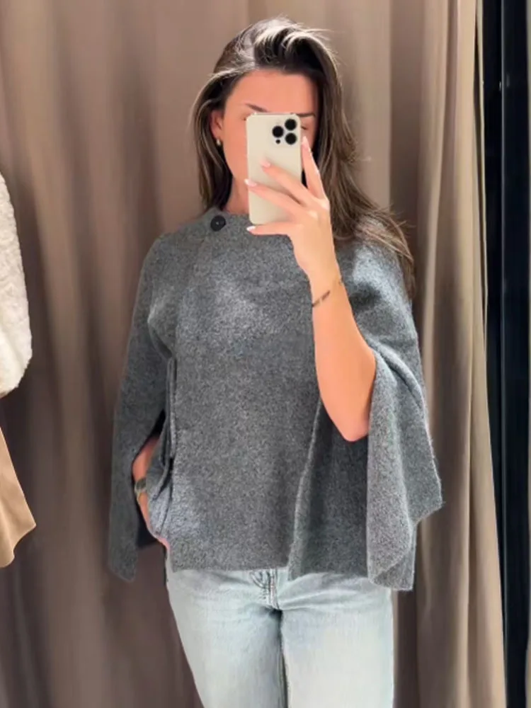 HH Frauen Herbst Neue Mode Stricken Mäntel Solide Oansatz Langen Ärmeln Taste Spitze-Up Dekoration Weibliche Casual Strickjacken