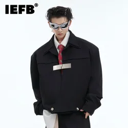 IEFB Niche Metal Buckle Doublelayer Design Jacket Turn-down Collar Casual 2024 Darkwear Long Sleeve Male Tops Simple 24E2170