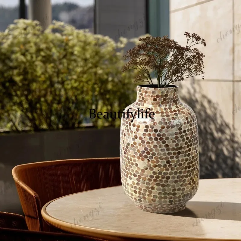 Q181 Natural shell inlaid vase handmade, parquet decorative flower ware, living room entrance soft decoration ornament