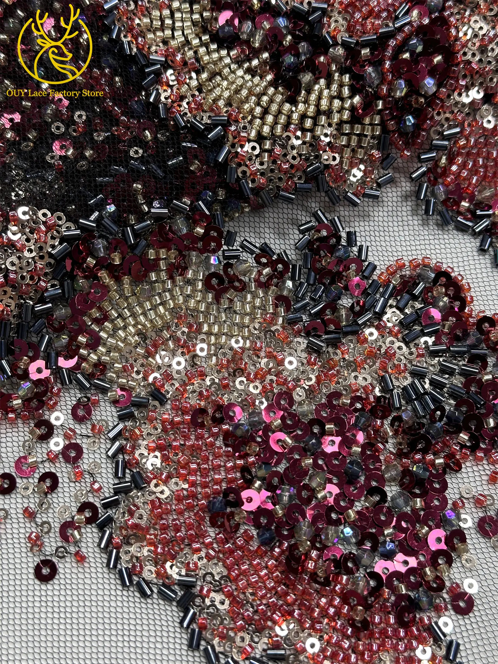Barock-Stil, perlenbesetzter nigerianischer Tüll-Spitzenstoff 2026, hochwertige französische Pailletten-Spitze für Hochzeits- und Partykleider, zum Nähen, 5Y – Detail 27