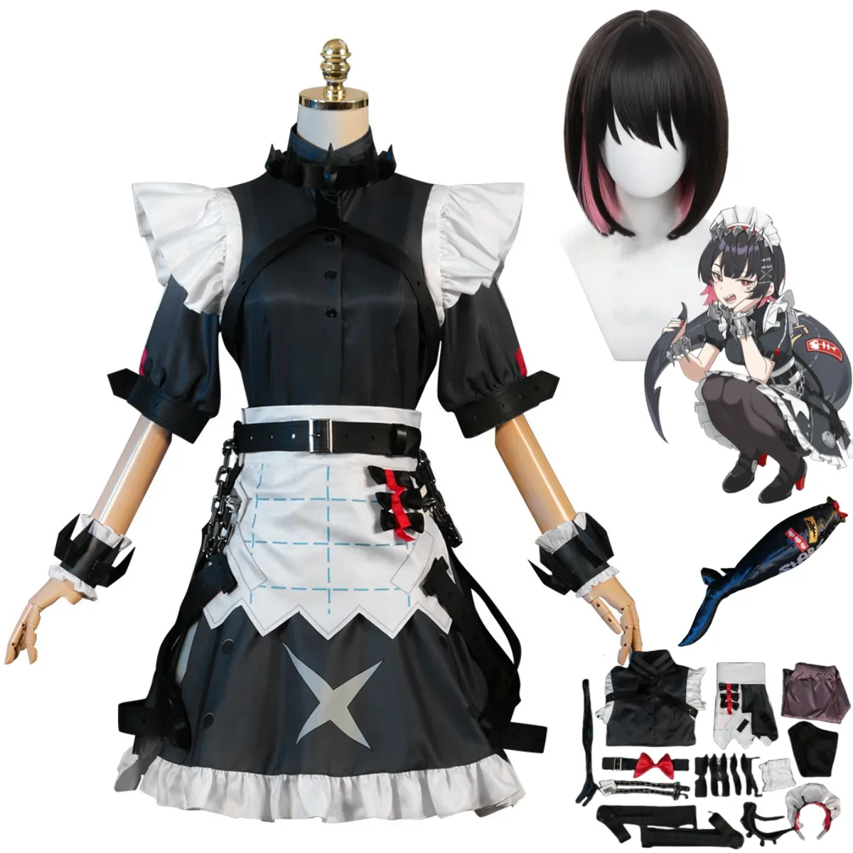 Anime Game Zenless Zone Zero Ellen Joe Cosplay Costume Victoria Housekeeping Maid Attire Dress Wig Woman Sexy Kawaii Party Suit