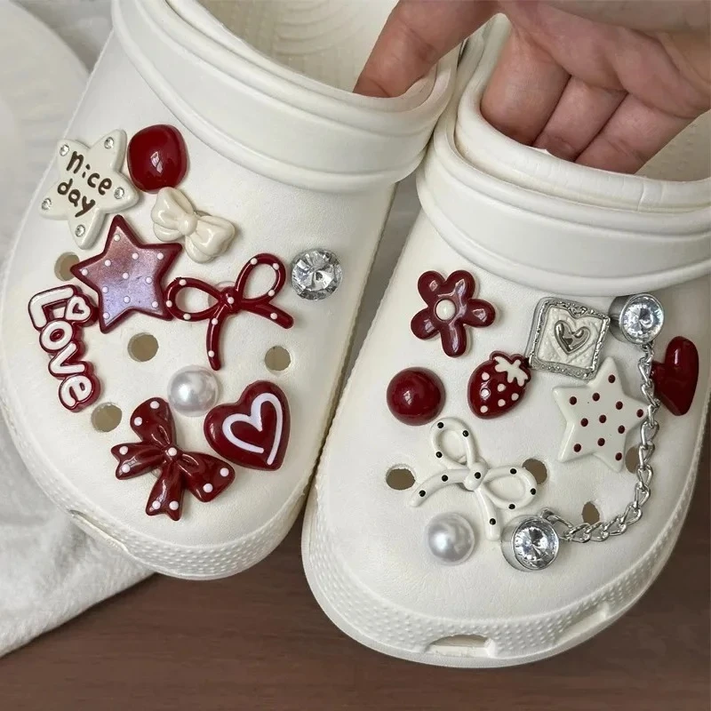 Sweet Cute Shoe Charms Set Strawberry Bow Heart Rabbit Decor Pins for Girls Women Clogs Sandals Shoe Accessories