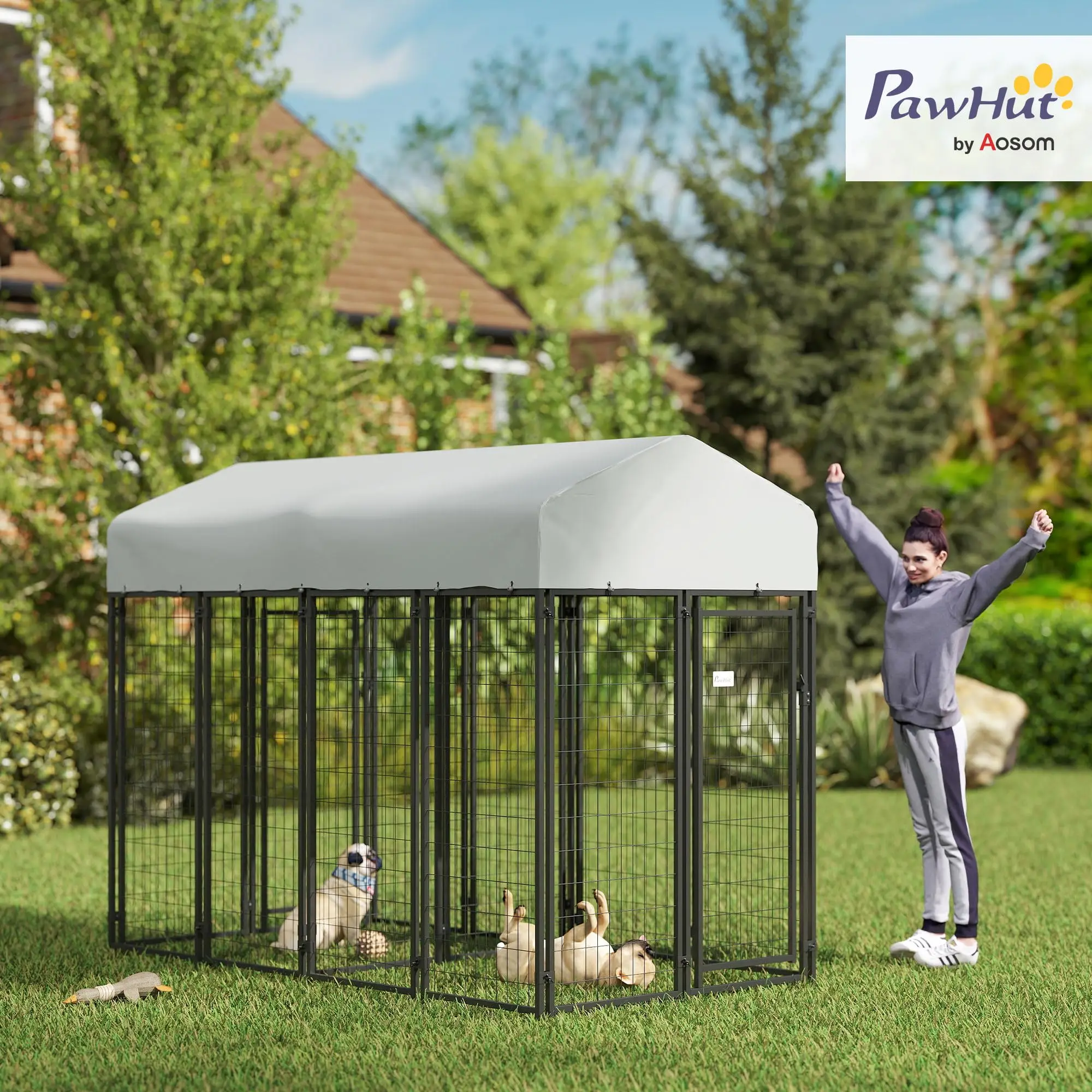 Outdoor Dog Kennel with Roof, 6' x 4' x 6' Heavy Duty Welded Wire Dog Playpen Enclosure with Ese-Proof Lock