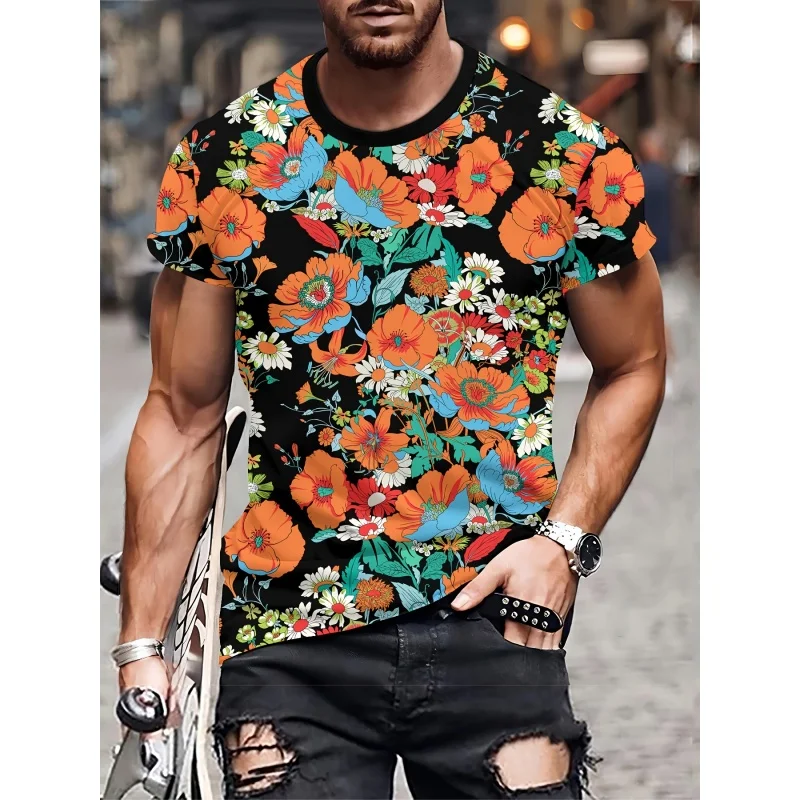 Colorful Flowers Pineapple Graphic T Shirt For Men Snake Skull 3D Printed Tees Summer Short Sleeve Tops Loose O-Neck T-Shirts