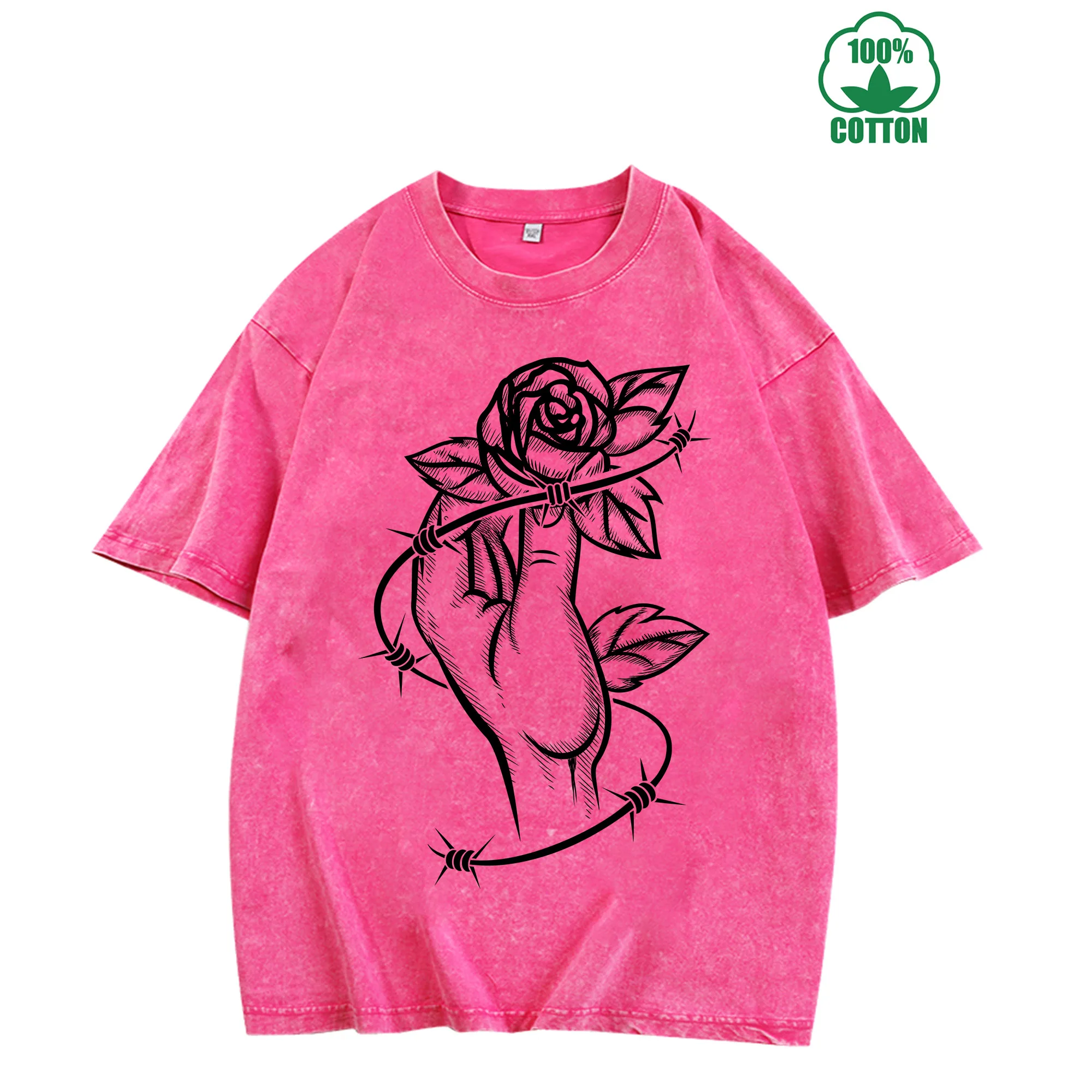 شوك أنيقة ​     تي شيرت عتيق مغسول 230 جرام 100% قطن مريح كبير الحجم ملابس الشارع للجنسين