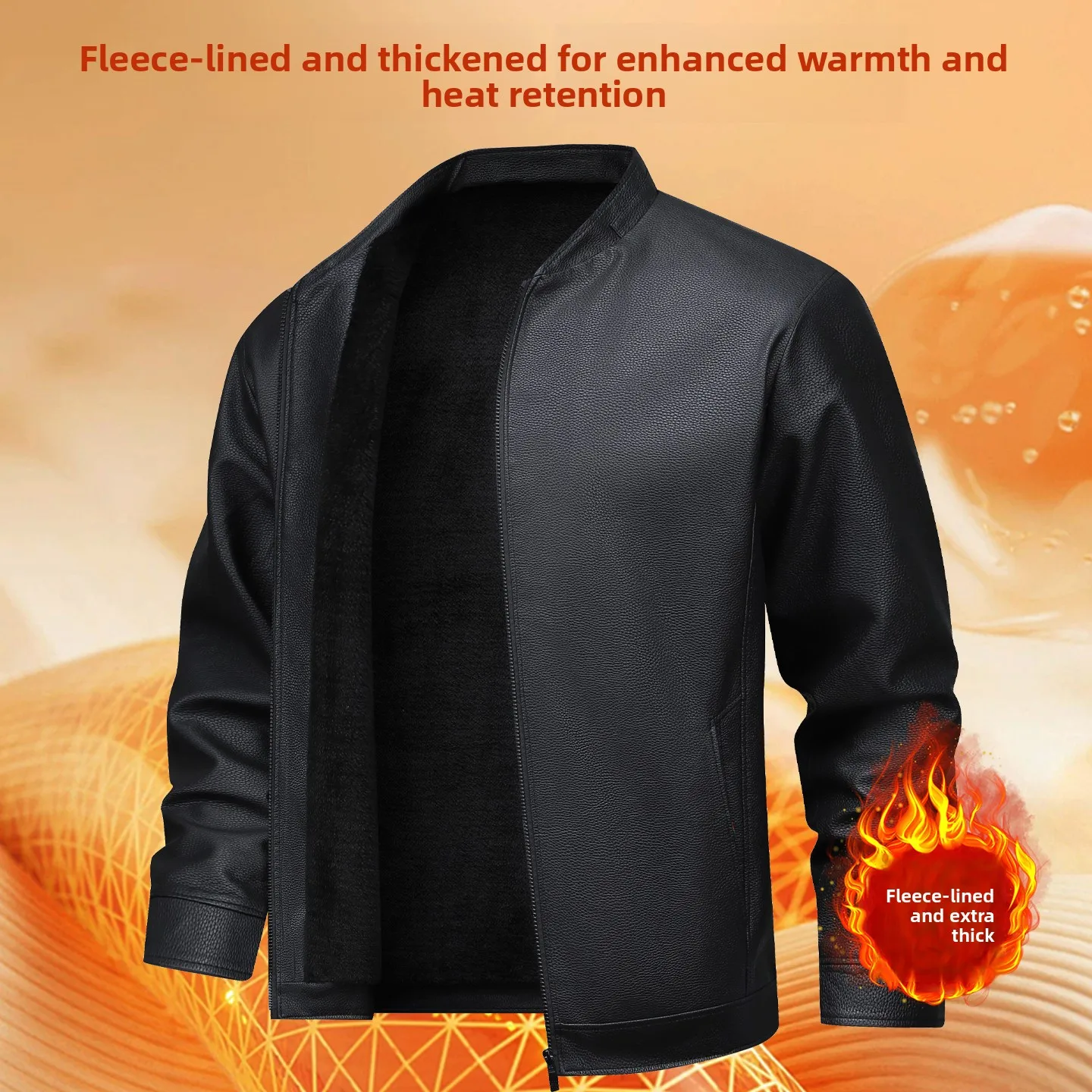 

Мужская зимняя утепленная кожаная куртка на флисовой подкладке, деловая повседневная, для среднего возраста, приталенная, теплая, с длинными рукавами, на молнии