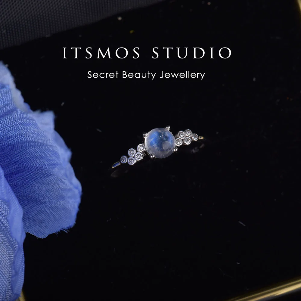 

ITSMOS Natural 5mm Genuine AAA Moonstone Rings Female Solid s925 Sterling Silver Simple Bands Ring Gift Jewelry for Women Gift