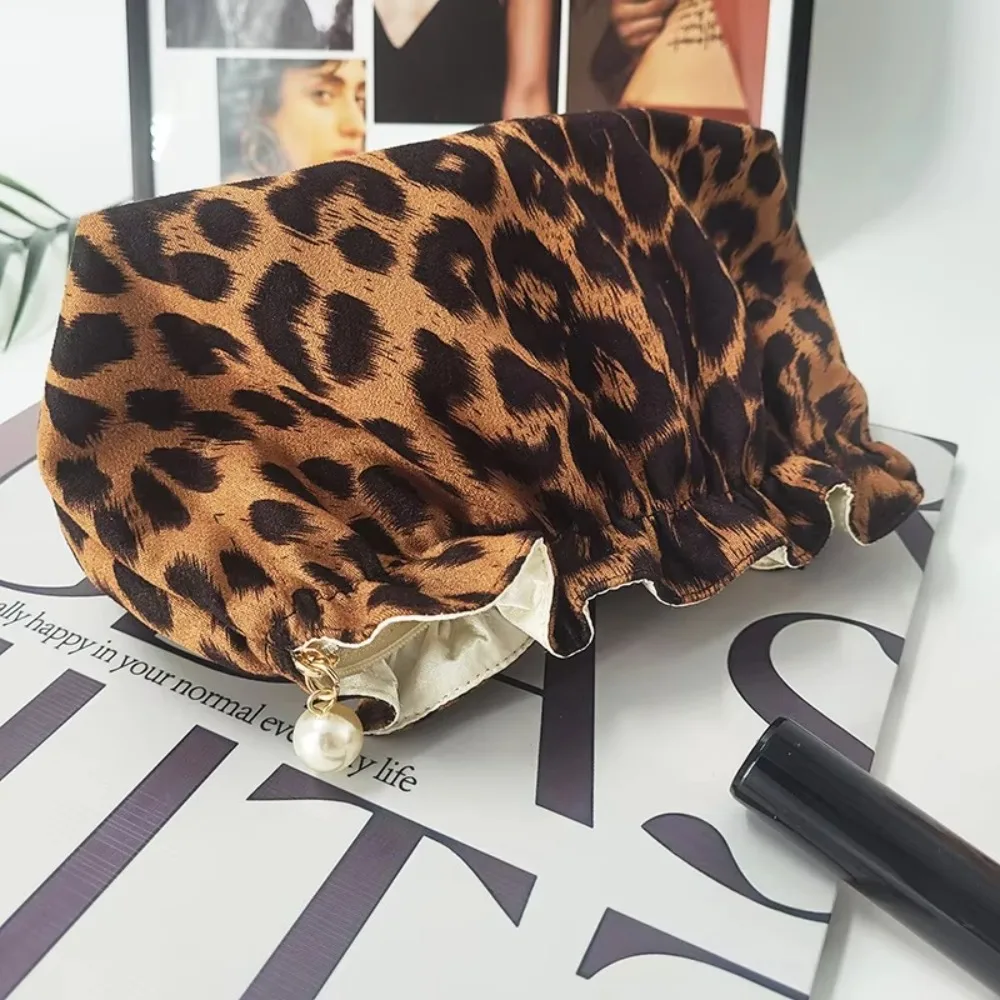 Pearl Zipper Women Makeup Bag Large Capacity Leopard Printed Toiletry Travel Organizer Pouch Portable Handbag Make Up Bags
