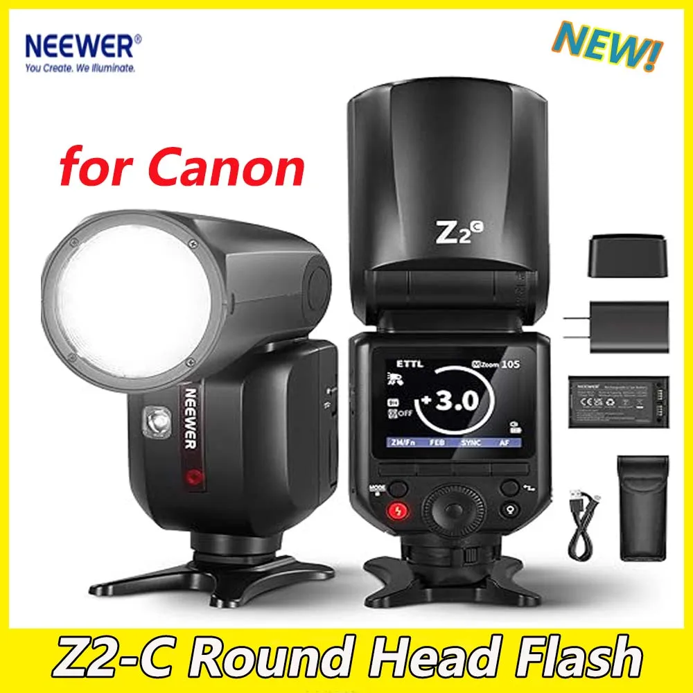 NEEWER Z2-C 2.4GTTL Round Head Flash Portrait Photography Wireless Lead Flash Adjustable Focus Hot Shoe LED Light for Canon