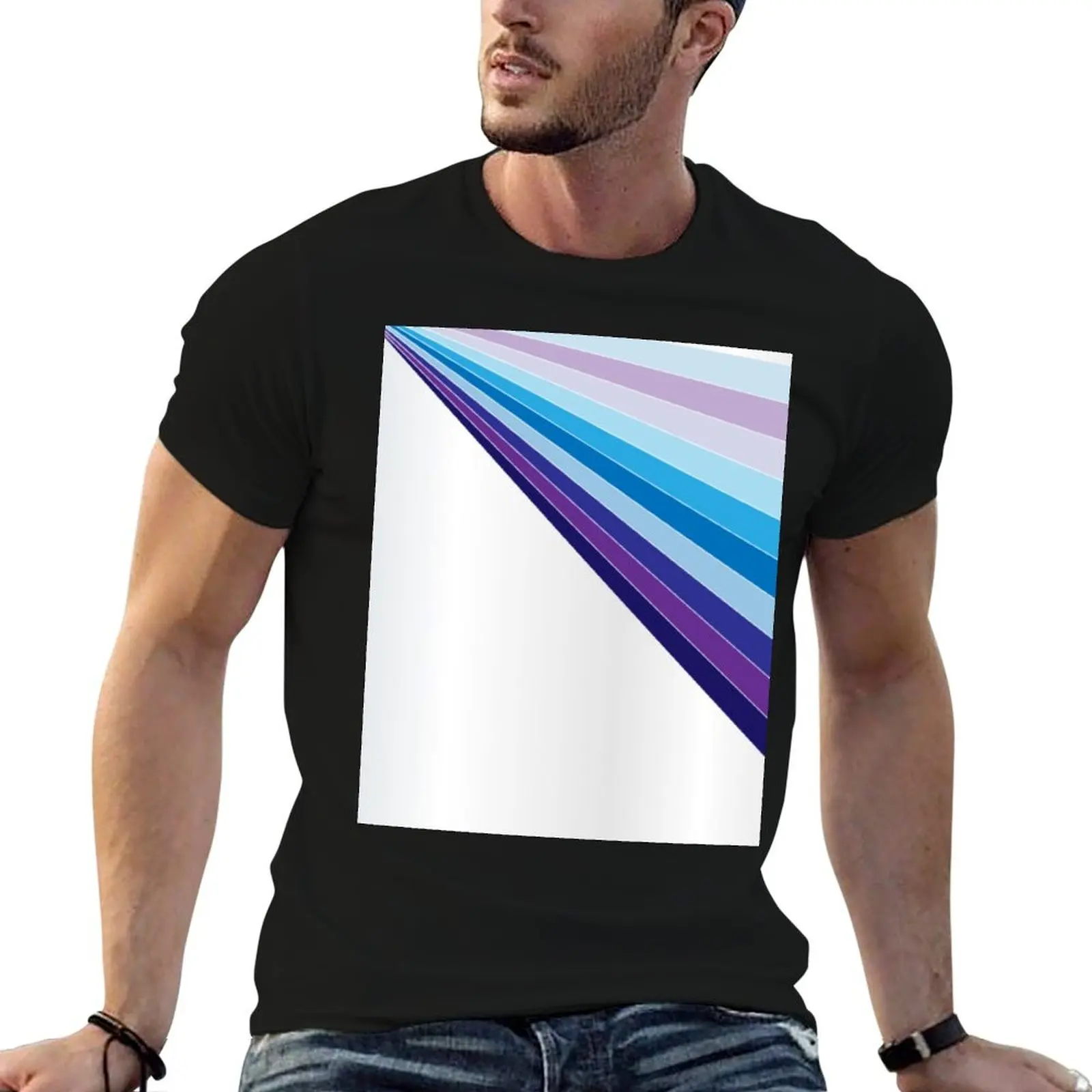 65 MCMLXV White Retro 70s Disco Blue Streaks of Light Pattern T-Shirt Functional Casual Short Sleeve Tee