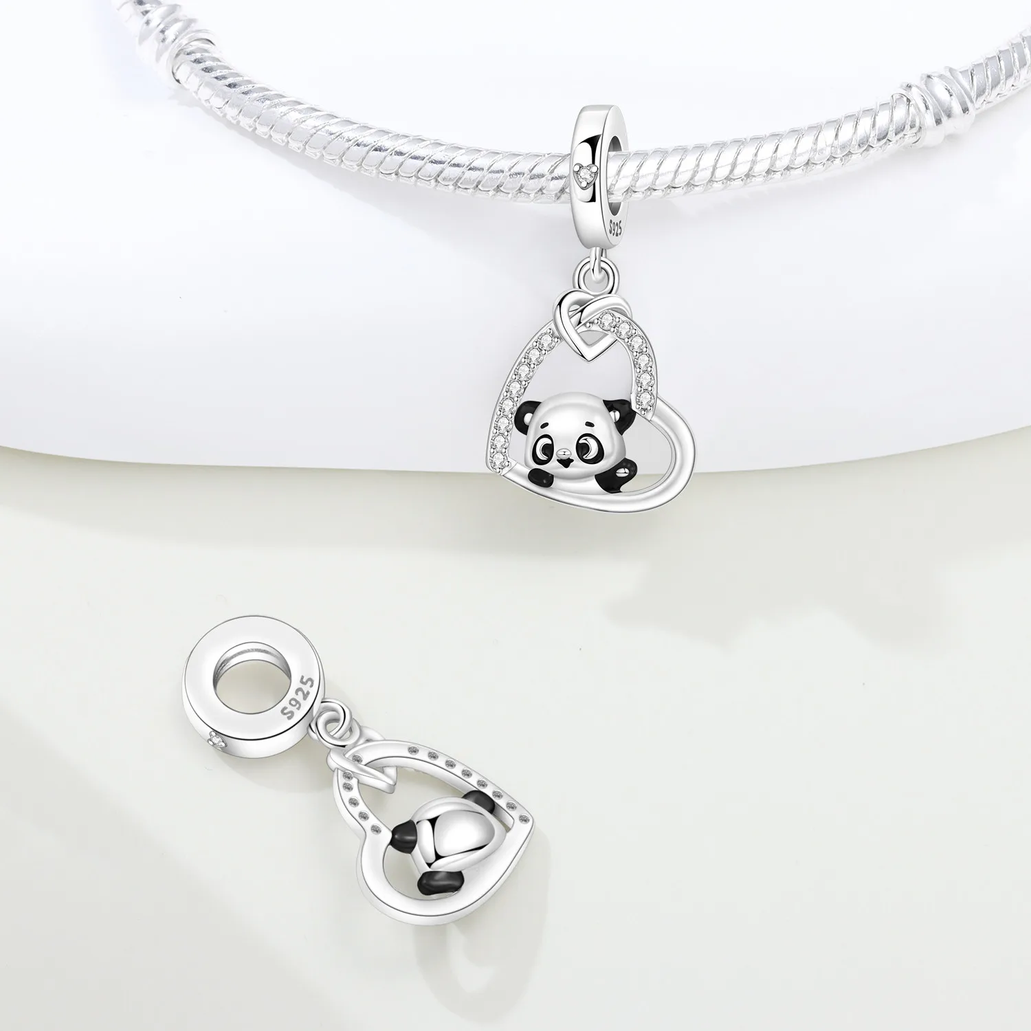 Cycuff 925 فضة لطيف الباندا الحيوان الخرز المعلقات الأصلية سوار حلية مجوهرات حفلة لتقوم بها بنفسك الهدايا العصرية