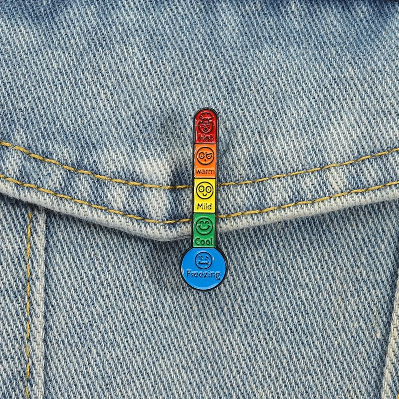 Stimmungsgefühle, Thermometer, Emaille-Pins, emotionaler Ausdruck, Broschen, Anstecknadeln, Regenbogenfarben, Schmuck, Geschenk für Freunde