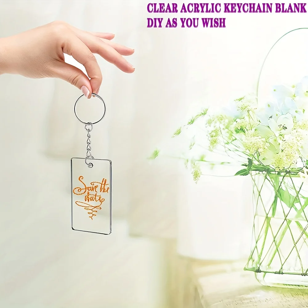 90PCS Acrylic Transparent Keychain Blanks Rectangle Song Key Chain Transparent Keychain Rings DIY Projects and Crafts