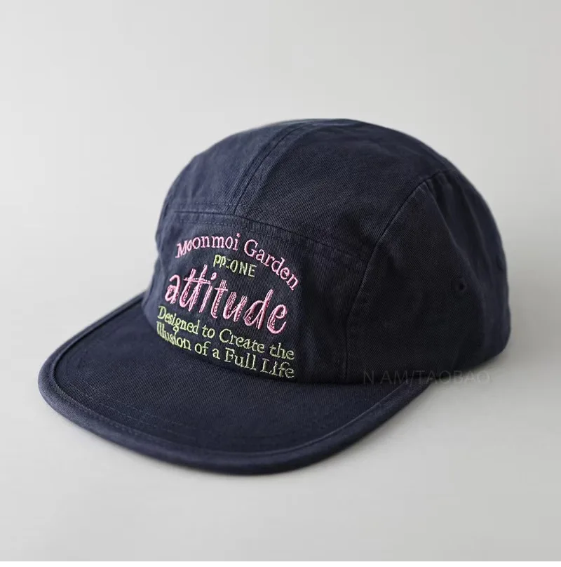 American Retro-Style Flat Brim Baseball Cap Contrast-Color Letter Embroidery, Casual & Versatile Sun Shading Cap