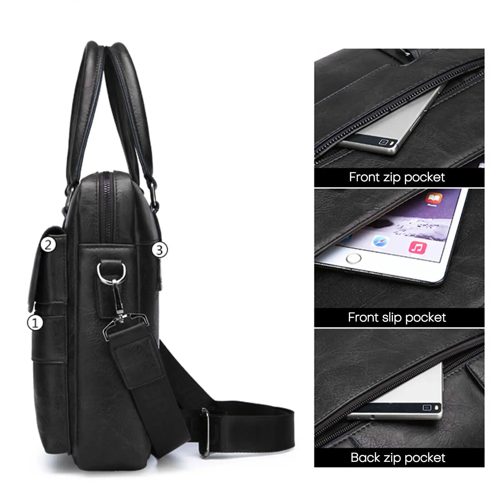 Sac à main d\'affaires en cuir PU classique pour hommes, sac à bandoulière, sac à bandoulière lancé, sac pour ordinateur portable en cuir véritable,