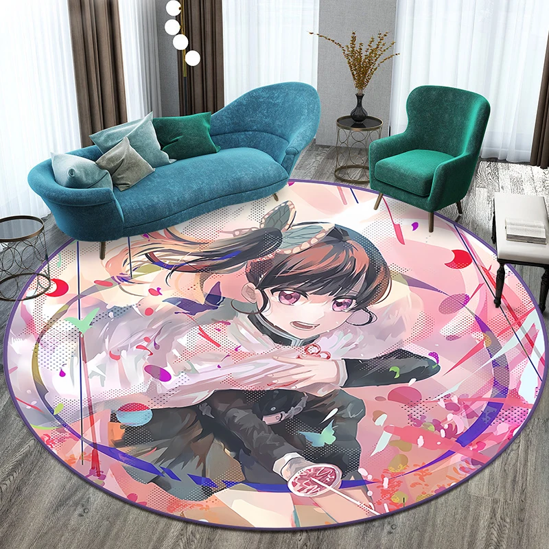 D- Demon Slayer Japanese Anime HD Print Round Carpet.Bedroom,Balcony,Entry Door,Chair Non-slip Mat.Gift,Picnic,Home Decorat,Rug