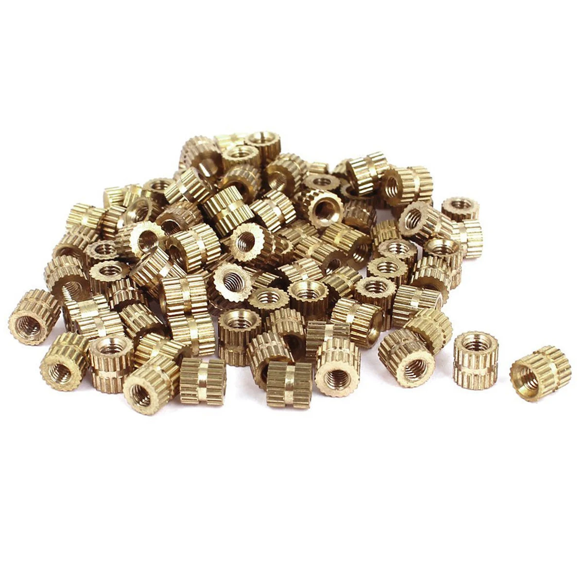 100pcs Round M3 Metric Threaded Brass Knurl Insert Nuts 3mm Inner Thread Diameter Gold Tone For Tightly Fixing