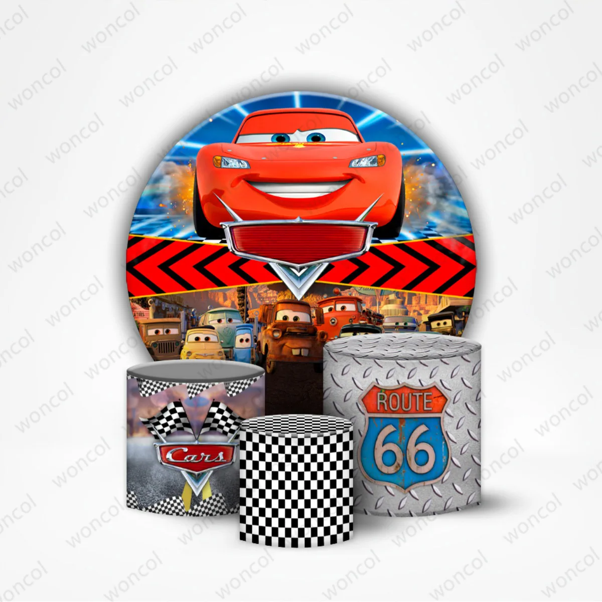 Mcqueen Round Backdrop Disney Cars Racing Car Backdrop Baby Shower Boy Birthday Circle Cylinder Cover Party Decorations Prop