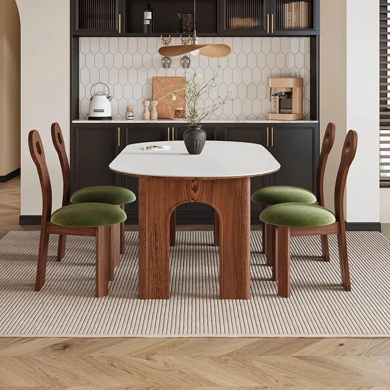 Small household oval rock slab dining table