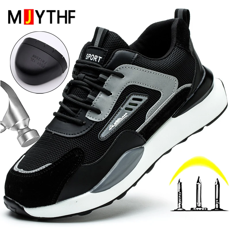 

MJYTHF мужские рабочие и защитные ботинки со стальной головкой, рабочие кроссовки, неразрушимая обувь, защитная обувь с защитой от проколов, большие размеры 46