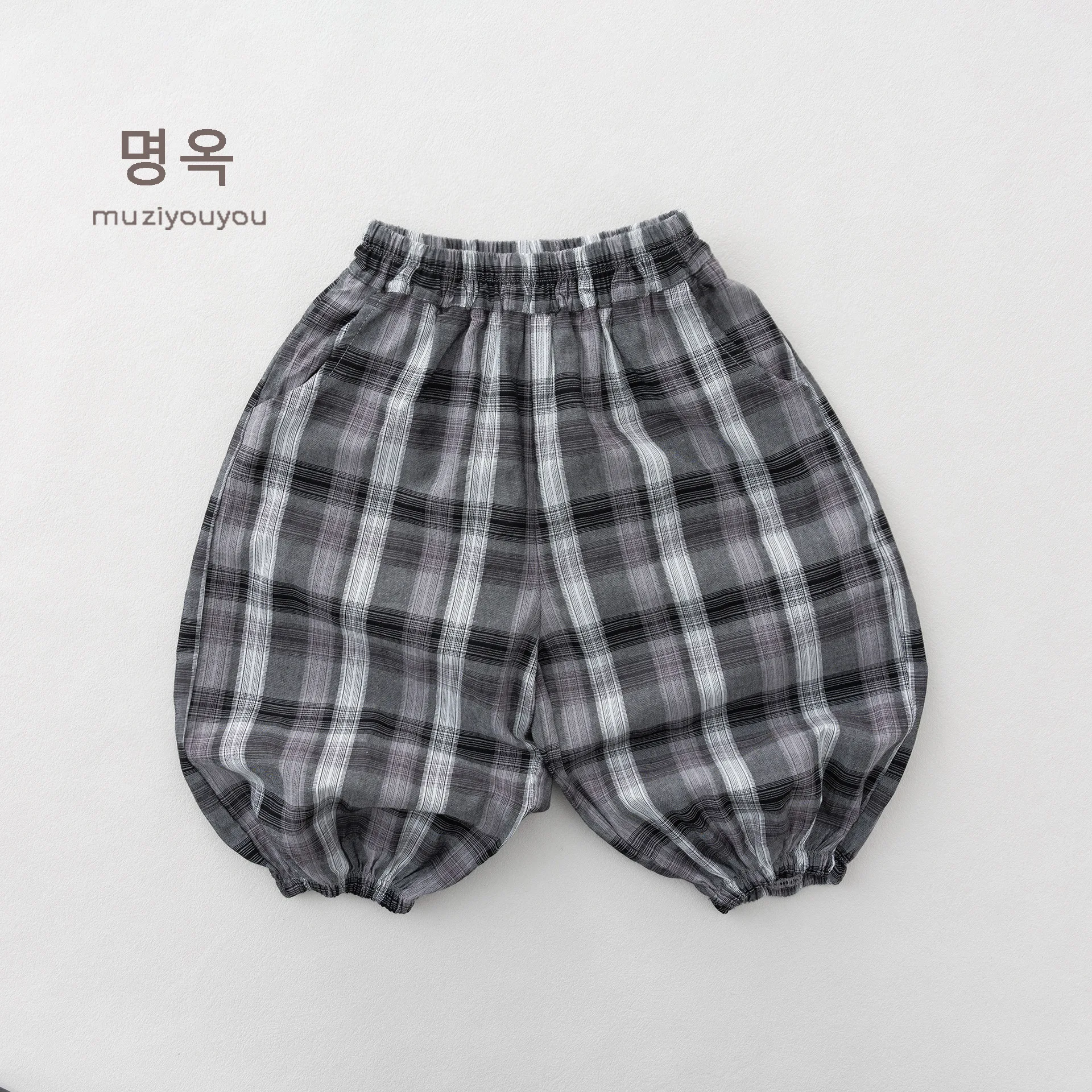

2026 Summer New Children Vintage Plaid Trousers Boys Thin Loose Casual Pants Cotton Girls Mosquito Proof Pants Kids Clothes