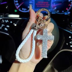 Fashion woven rope cross car keychain creative bag accessories keychain pendant diamond inlaid gift accessories