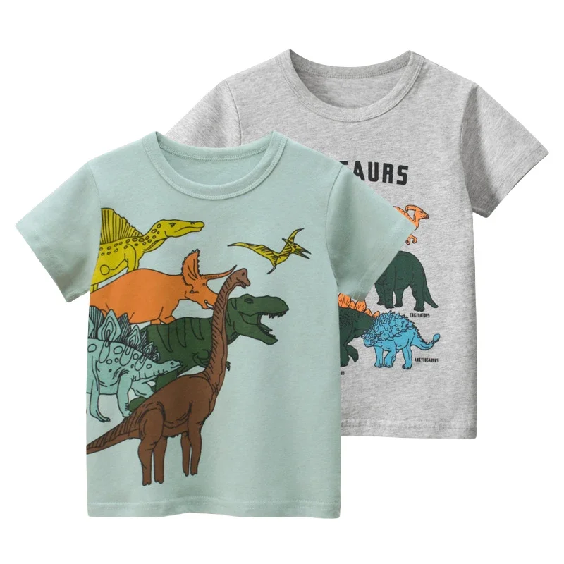 

2025 Summer New Cartoon Dinosaur T Shirt Boys Children's Clothing Short Sleeve O-Neck Cotton Tops Tees Shirt Kids Clothes 2-10Y