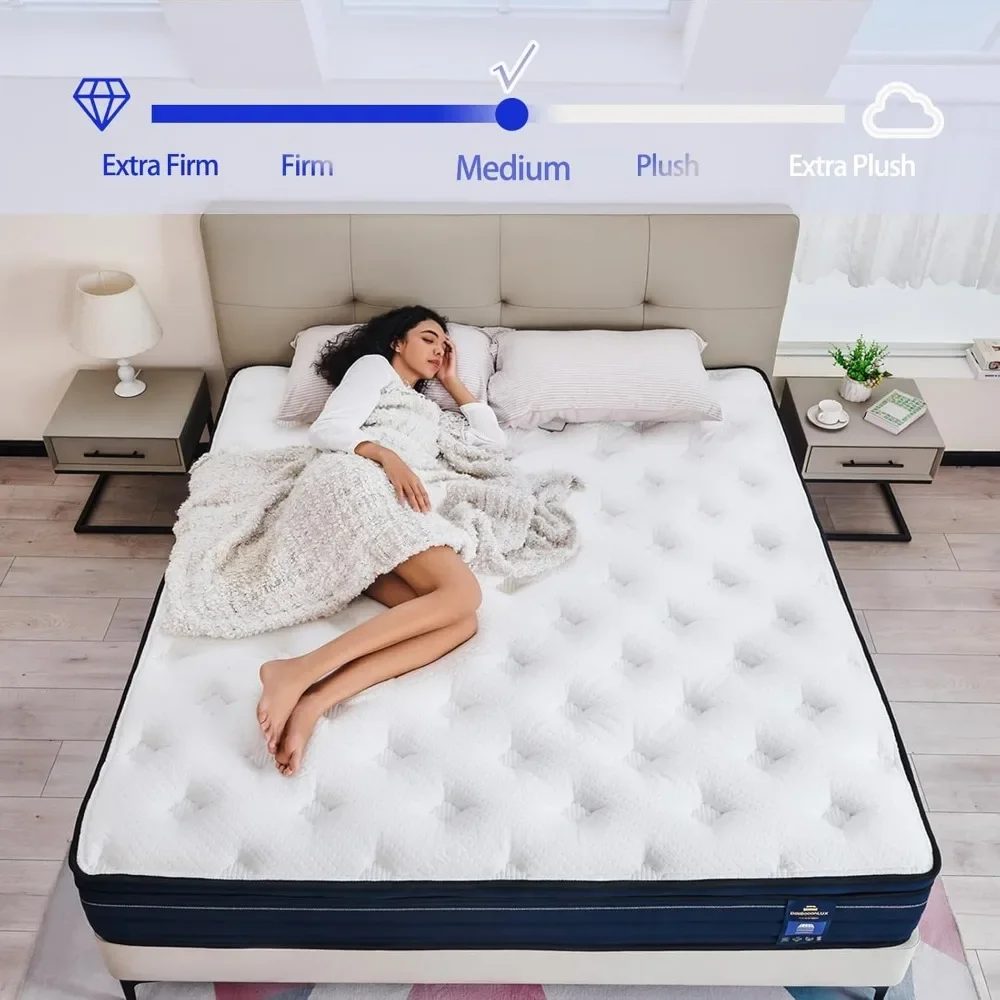 Matelas hybride en mousse à mémoire de forme, matelas Queen dans une boîte, isolation de mouvement, poche allye, instituts de pression intérieure, 14 po