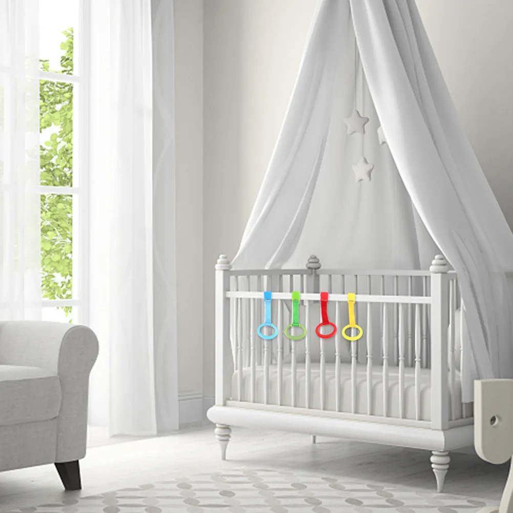 

5Pcs Baby Bed Pull Rings Learning Standing Helper Safe Rounded Edges Colorful Attractive for Early Development Crib Hanging Grip