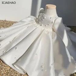 2024 Elegant Beading White Christening Birthday Infants Bridesmaid Dresses For Baby Kids Matching Flower Girl Dresses Vestido