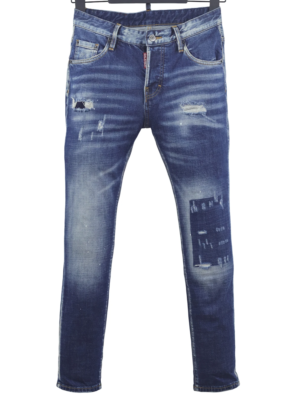 

6094, новые мужские джинсы Four Seasons D2, потертые рваные нашивки, старые, облегающие, маленькие, прямые, синие