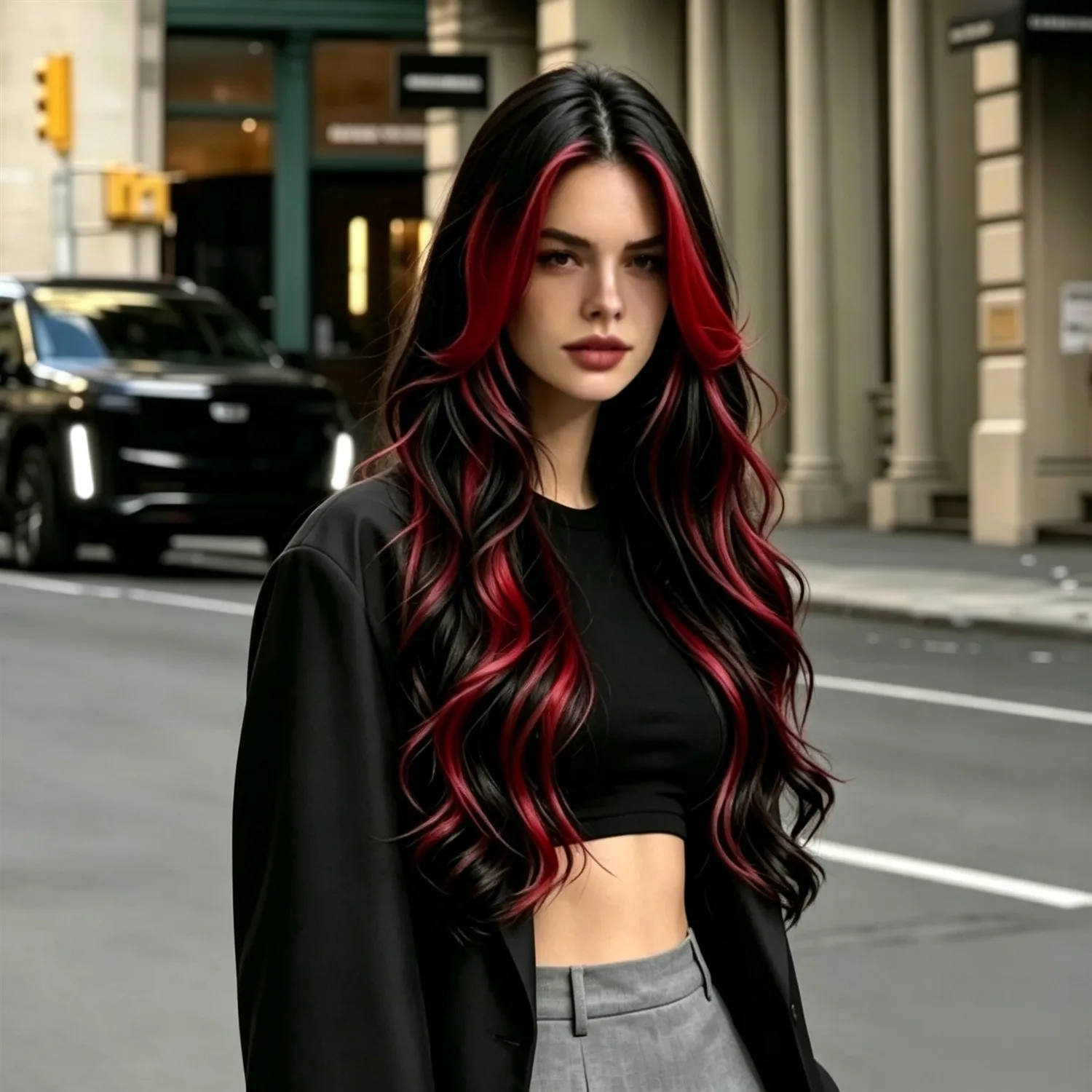 Body Wave Wig 28 Inch 1B Natural Black With Red Highlights Two Tone Heat Resistant Synthetic Wig