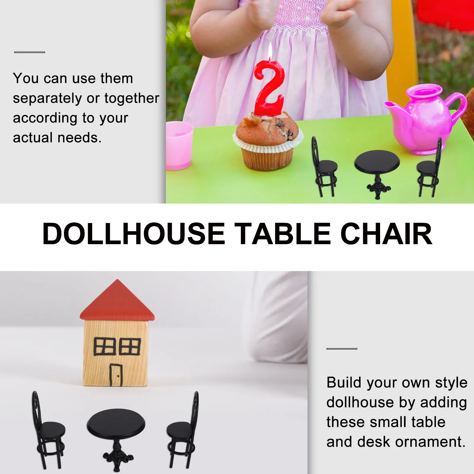 

3Pcs 1:12 Scale Miniature Table and Chairs Set Fairy Garden Decor Miniature Ornament for DIY Landscaping Dollhouse Accessories
