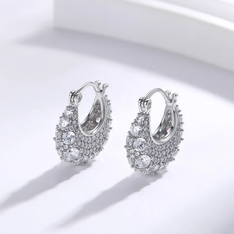 2.6ct All Moissanite Earrings For Women Men Sparkling 3mm D Color Hoop Earrings S925 Sterling Silver Ear Buckle Fine Jewelry