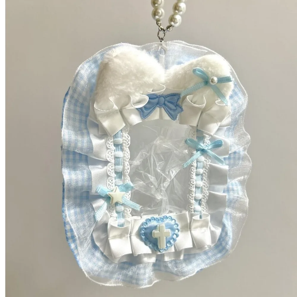 Kawaii diy suporte de cartão de pelúcia com fita anime rendas photocard caso ídolo exibição lolita foto protetor caso cartão