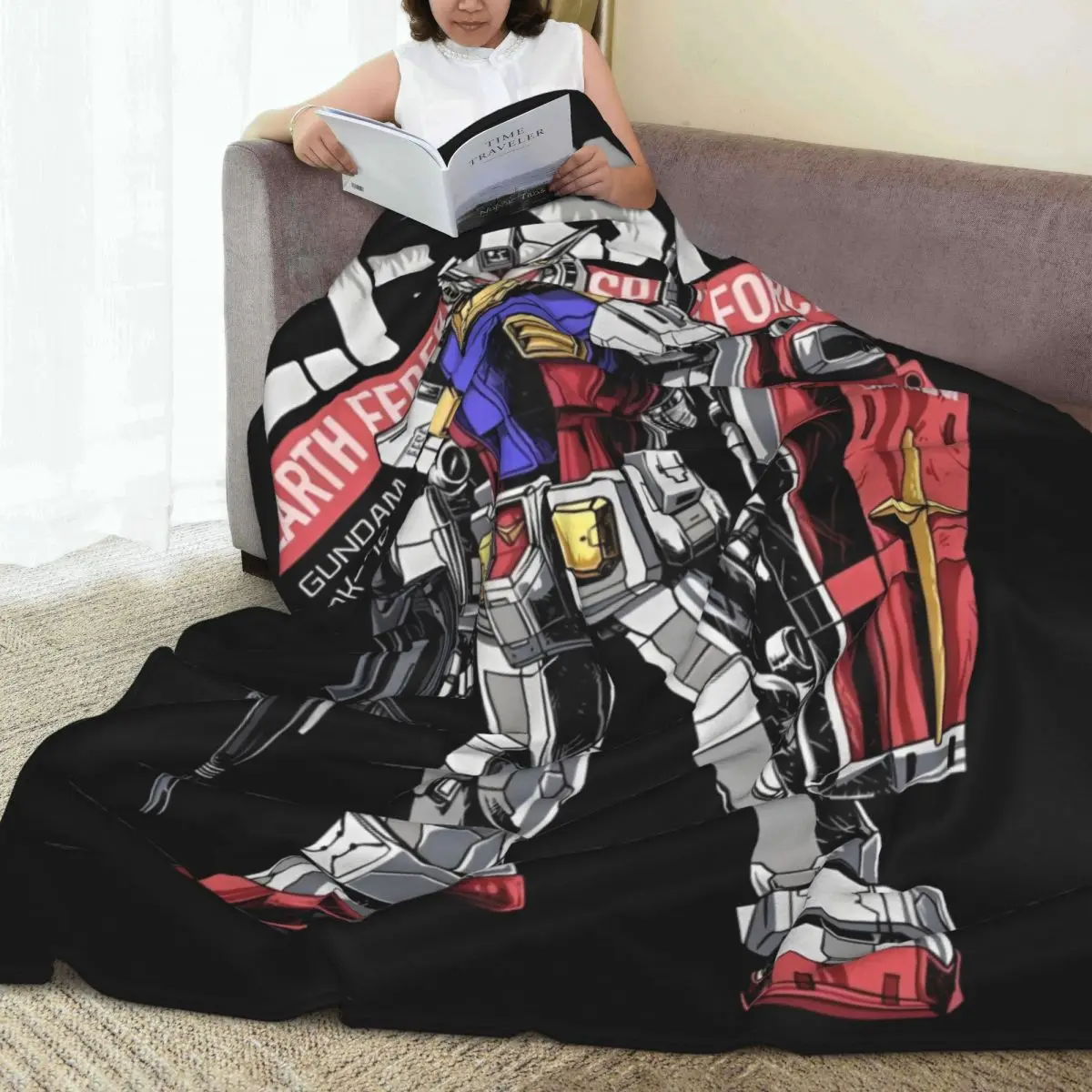 Gundam Warm Soft Blanket Robot Camping Plush Throw Blanket Comfortable Home Decor Flannel Bedspread Sofa Bed Cover