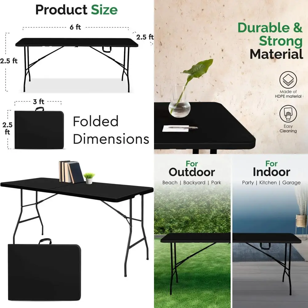 

Durable 6ft Folding Table with Handle | Versatile Portable Table for Indoor and Outdoor Events, Camping, Parties, and Dining