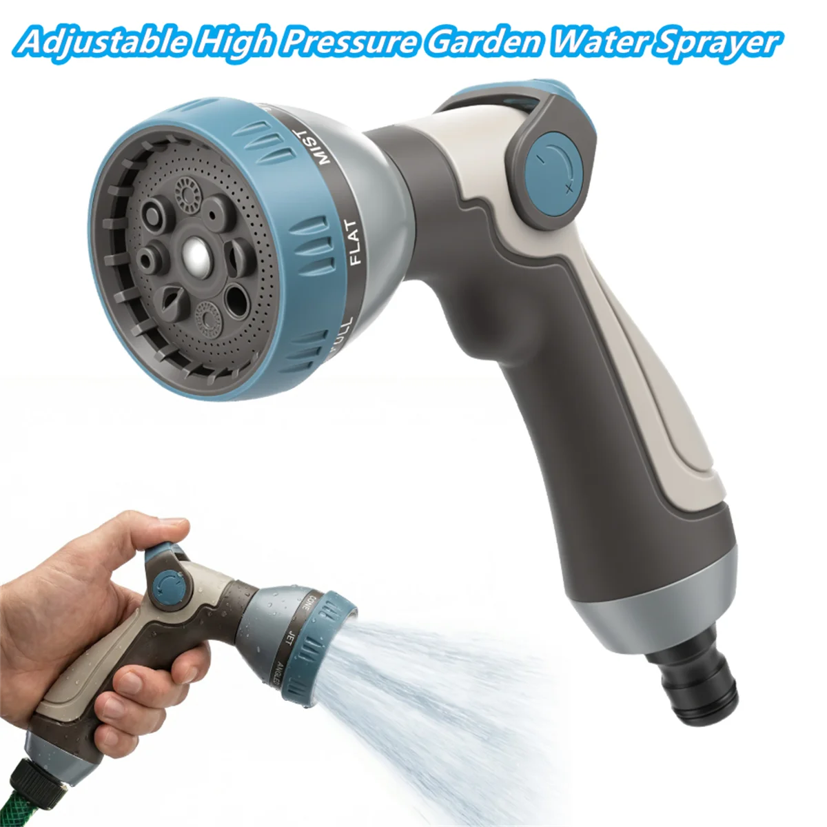 Garden Hose Spray Nozzle 8 Spray Modes Stepless Water Flow Control Ergonomic Handle Metal Parts for Car Washing Garden Watering