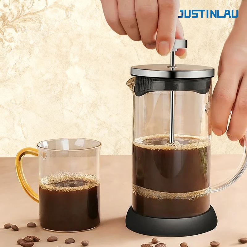 350-1000 مللي ماكينة صنع القهوة بالضغط الفرنسي من الفولاذ المقاوم للصدأ زجاج بوروسيليليك مرتفع مقاومة للحرارة إبريق قهوة منزلي