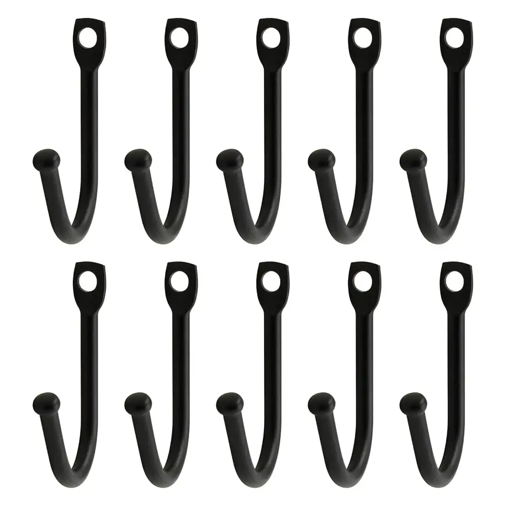 

10 шт. черных кованых крючков с одним зубцом и винтами, декоративные колониальные настенные крючки для ключей, шляп, одежды, полотенец