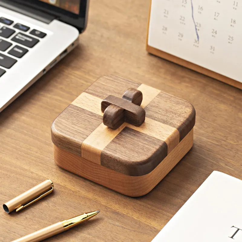 Premium Black Walnut Wood Floss & Toothpick Holder with Lid, Solid Wood Storage Jar for Home Desk, Stylish Gift Box Organizer.
