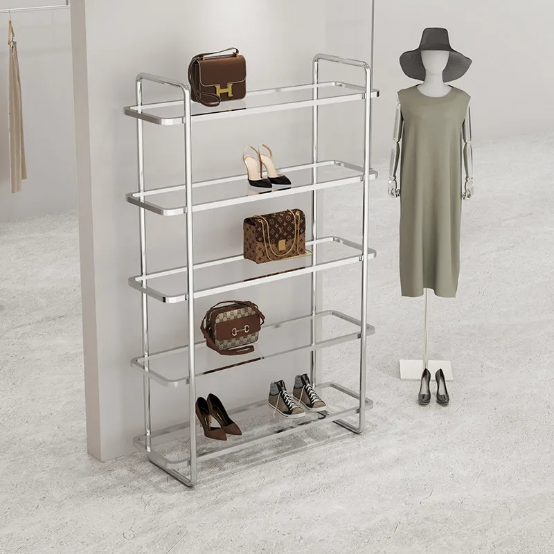 

Stainless steel jewelry shoe store shoe display rack floor-to-ceiling acrylic women's clothing bag ornament display multi-layer