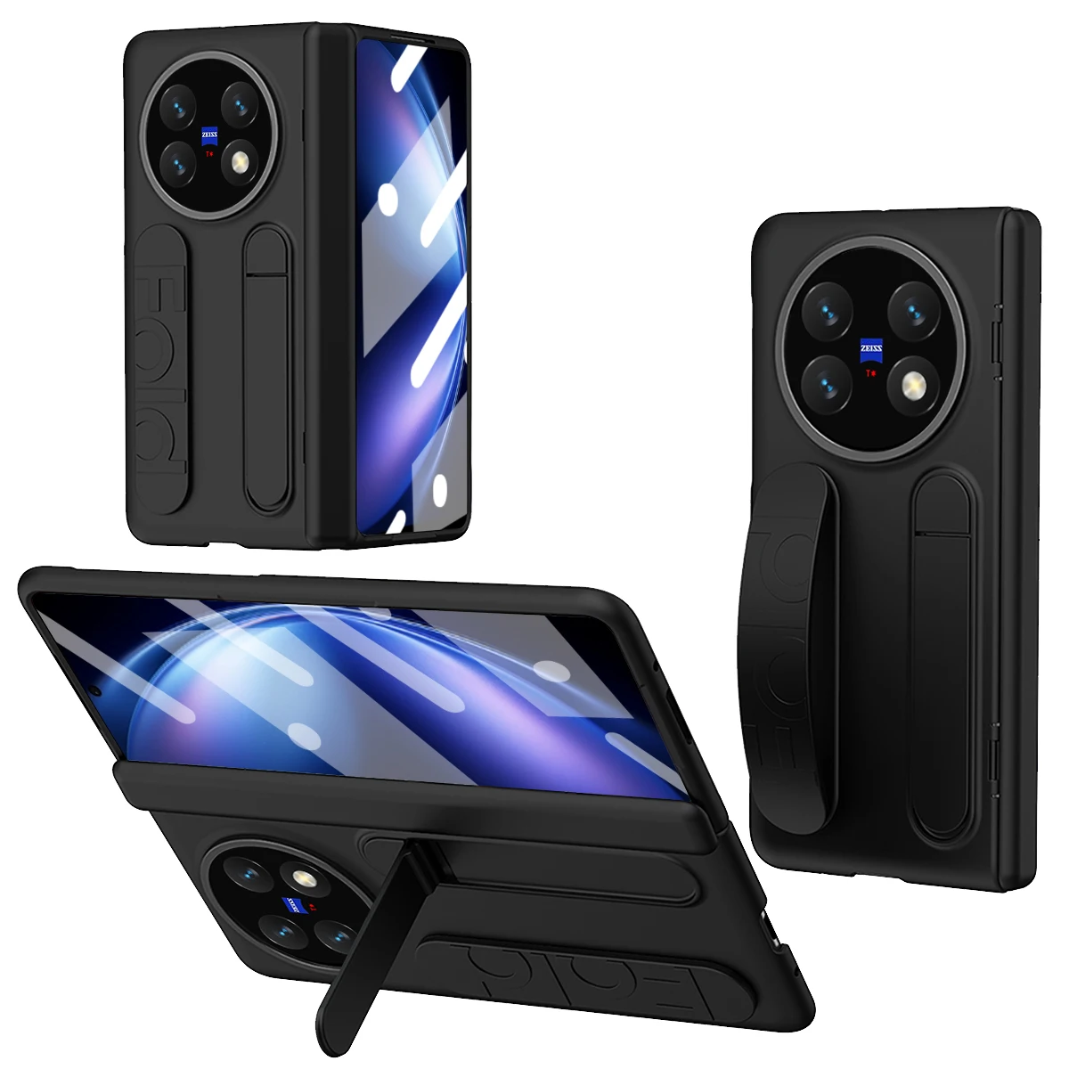 

Cover for VIVO X Fold 6 Hinge Case Luxury Silicone Fabric 180° Folding Wristband & Integrated Stand and Glass Front Film