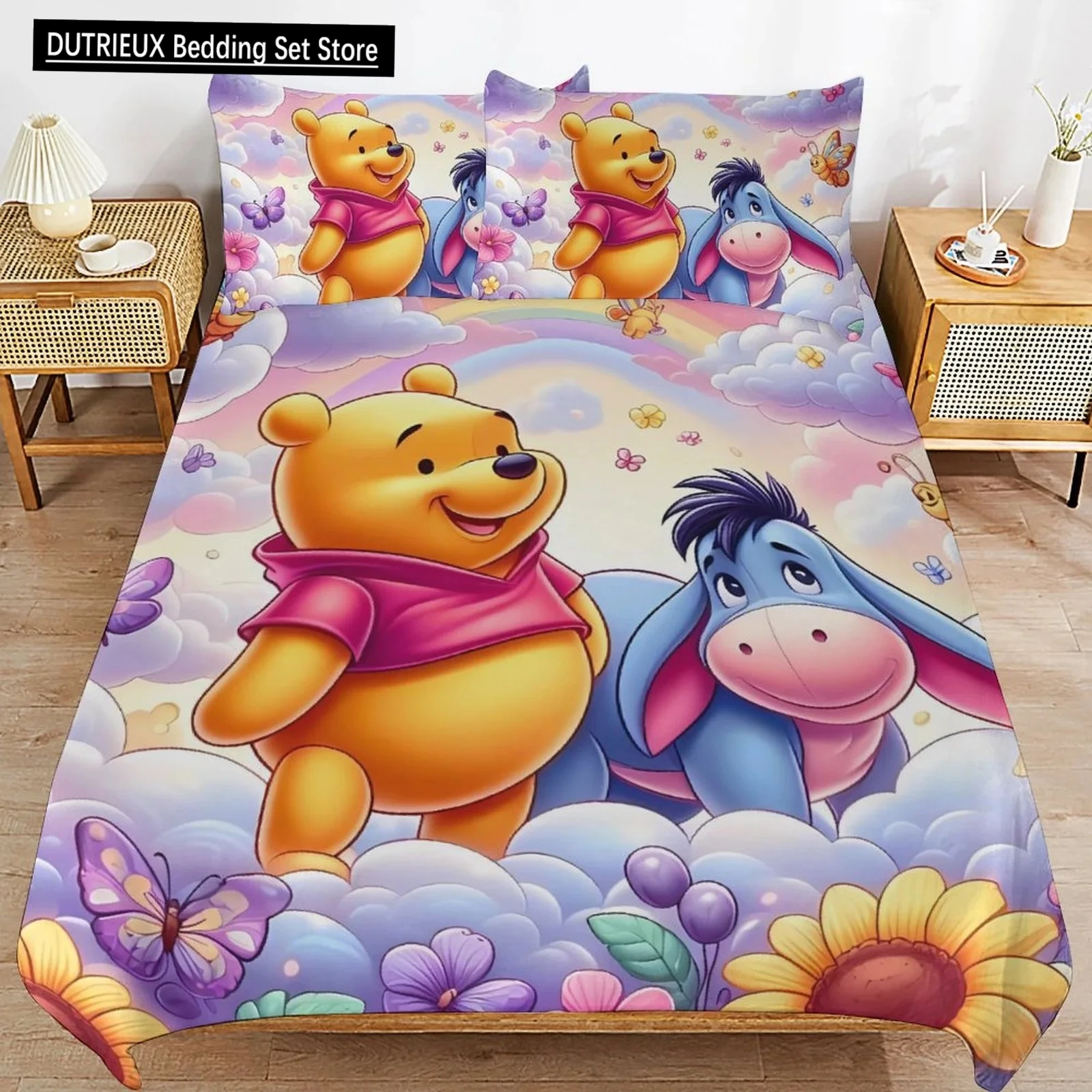 Winnie The Pooh Duvet Cover Microfiber Bedding Sets Comforter 1 Duvet Cover and Pillow Shams for Kids Boys Girls Bedroom Decor