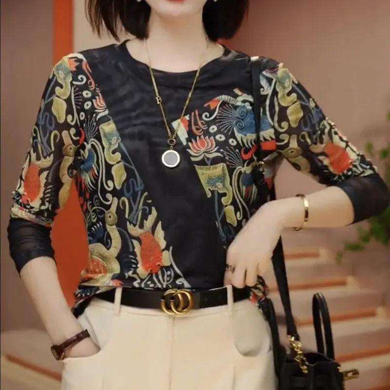 T-shirt en maille à manches longues pour femme, haut extensible, début d'automne, 2025