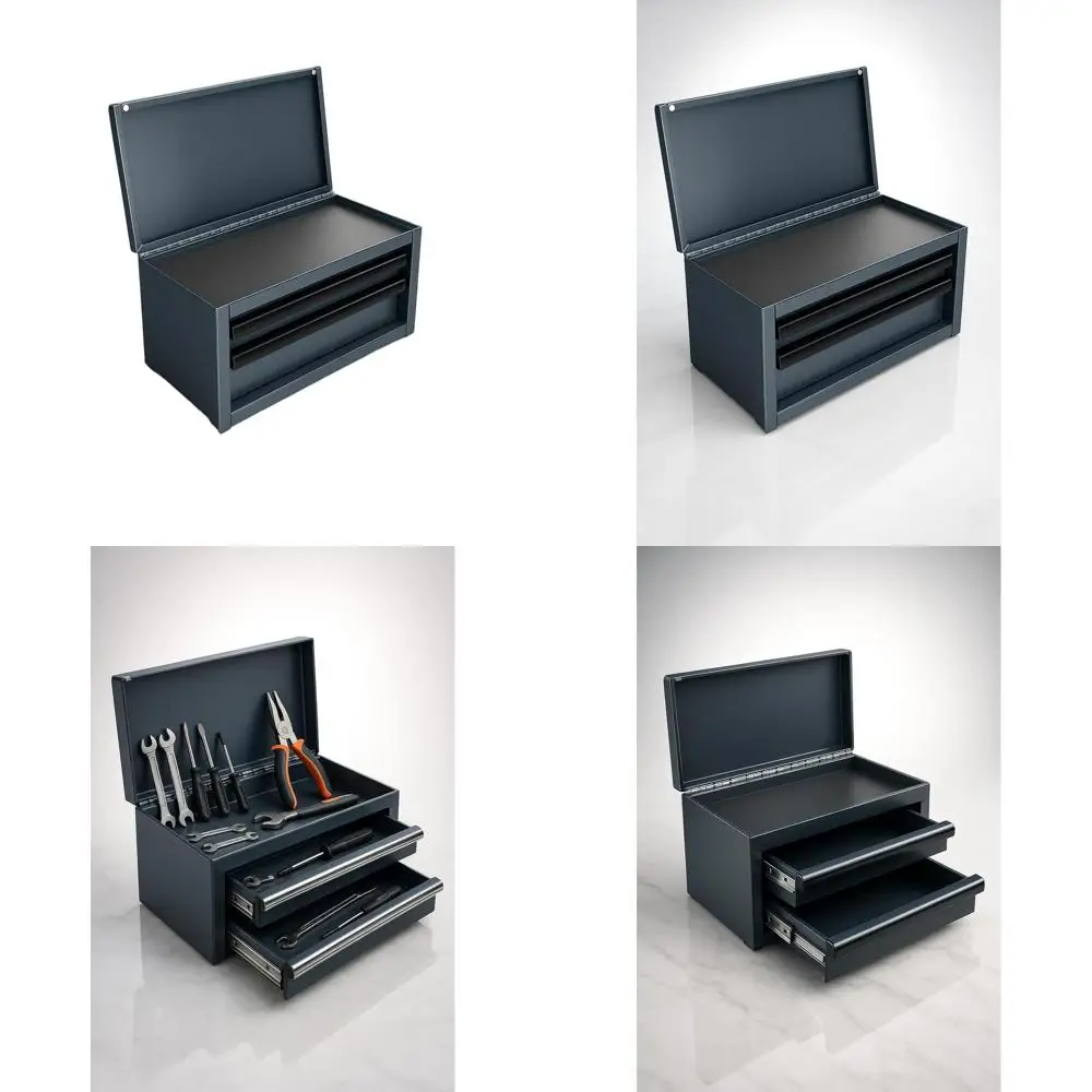 

11 Compact Steel Mini Toolbox with 2 Smooth Drawers, Open Storage, 10 lb Load, Non-Slip & Magnetic Lock - Slate Gray - U.S. GENE