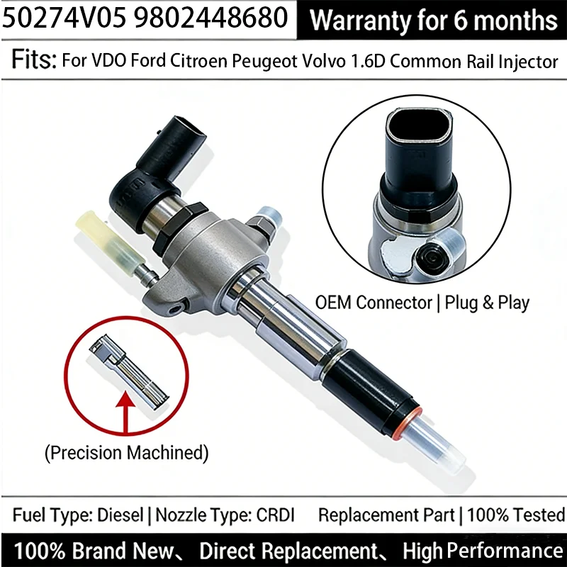 9802448680 50274V05 A2C59513556 9674973080 Original New Diesel Fuel Injector For VDO Ford Citroen Peugeot Volvo 1.6D