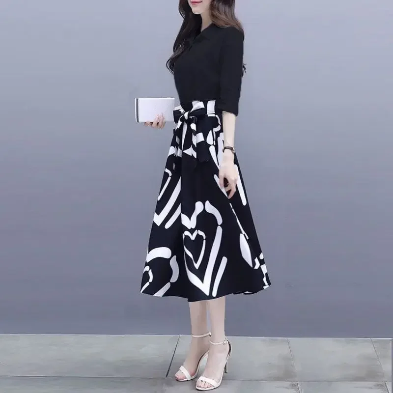 Abito femminile Stile coreano Abiti a maniche lunghe da donna estivi di alta qualità Nuovo in una linea Elegante festa allentata 2025 Moda G Y2k X