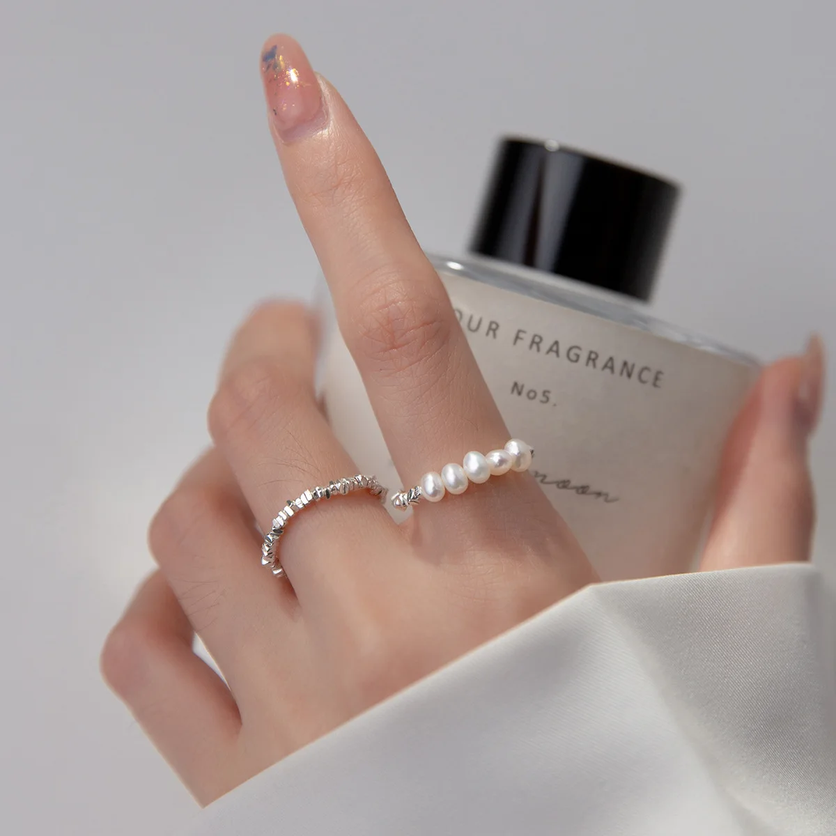 53-58mm Elastic Ring Pearls Silvers Fragments 925 Sterling Silver Simple Versatile for Women Adjustable Fine Jewelry Hot Style